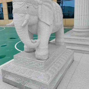 保定 白麻花岗岩动物异形石雕-大象