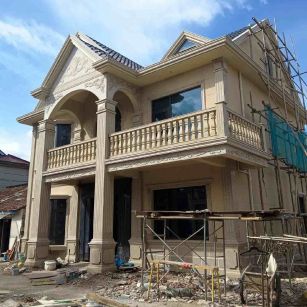 保定 黄金麻花岗岩石材私人别墅雕花门楼柱阳台栏杆