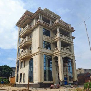 保定 黄金麻花岗岩石材别墅外墙干挂搭配（雕花栏杆花瓶柱门楼罗马柱）