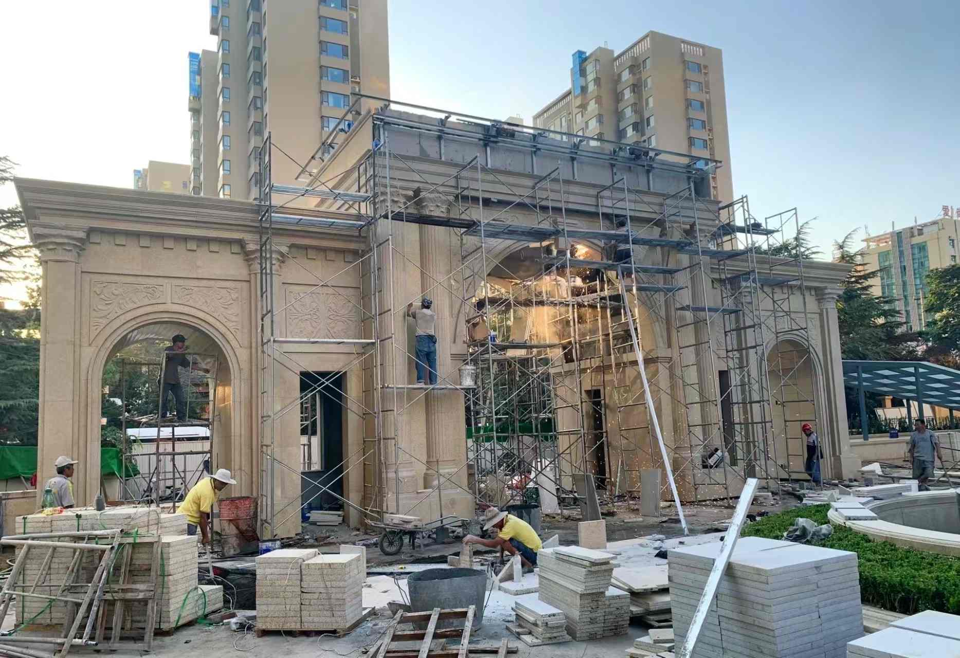 保定 黄金麻荔枝面花岗岩小区门楼外墙干挂