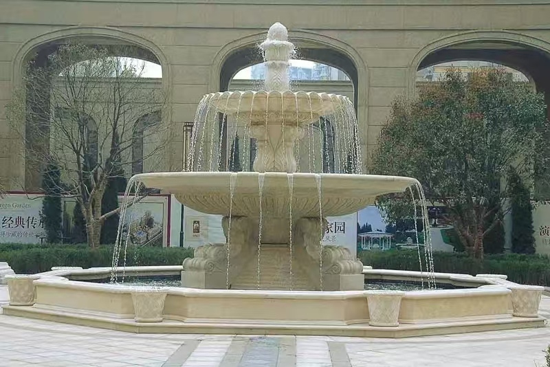 保定 黄金麻花岗岩异型加工——户外庭院石雕流水喷泉