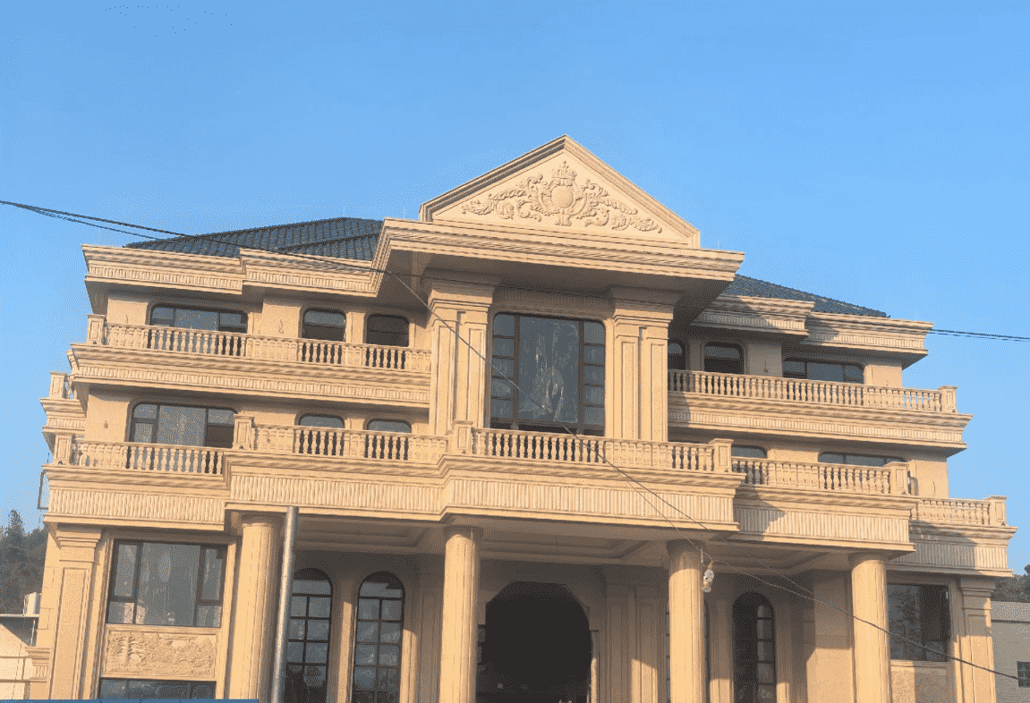 保定黄金麻别墅外墙干挂石材效果示例