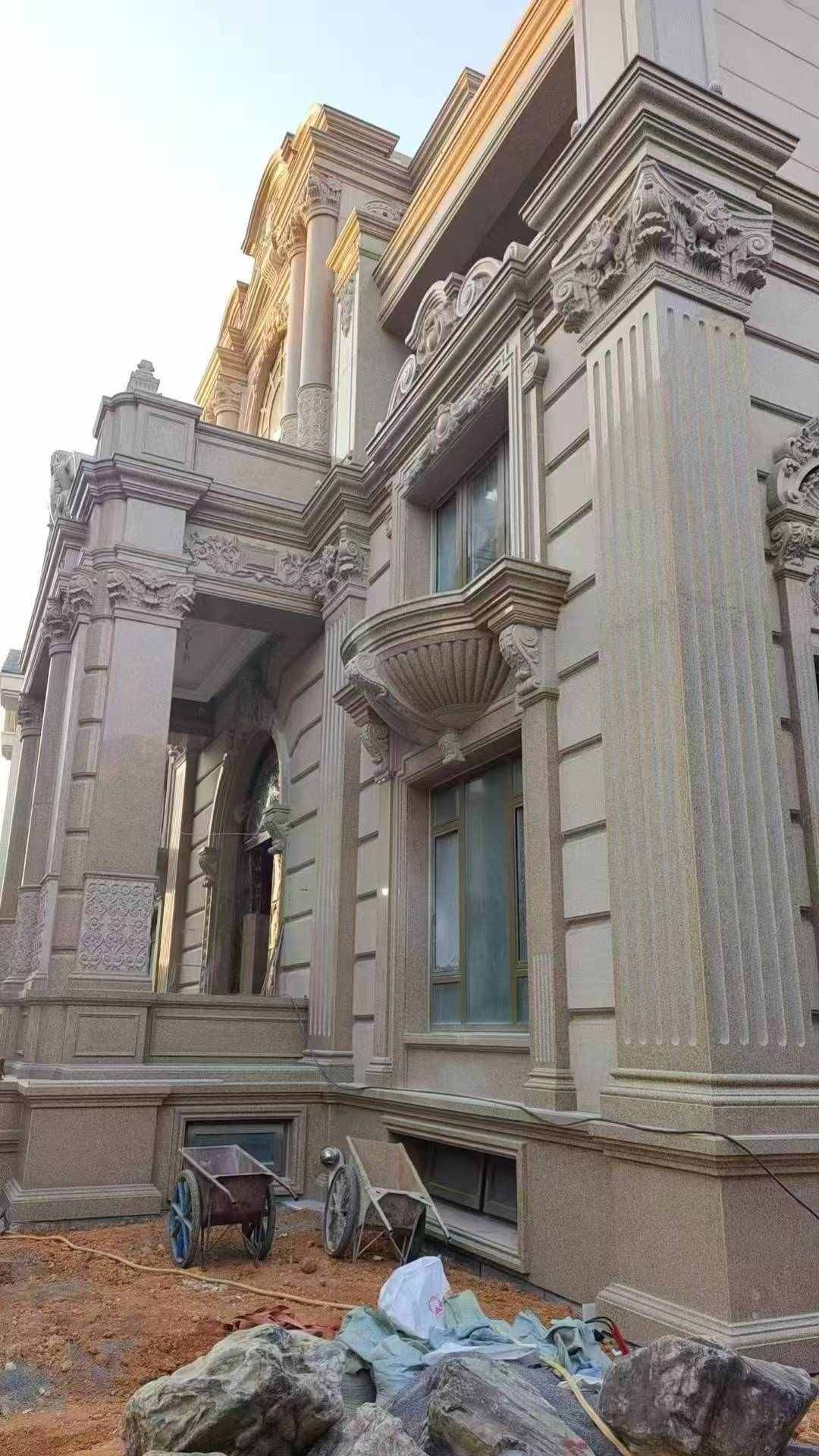 保定 黄金麻花岗岩光面别墅外墙干挂施工完成