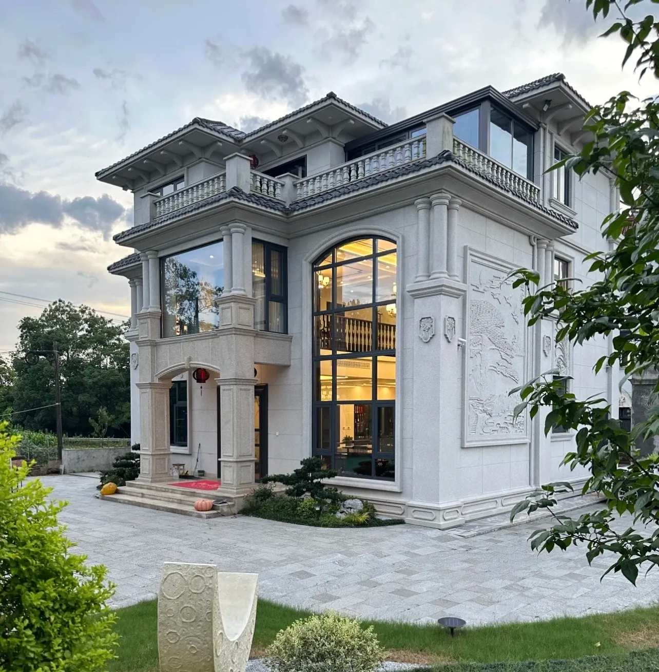 保定 白麻花岗岩私人别墅干挂石材豪华定制