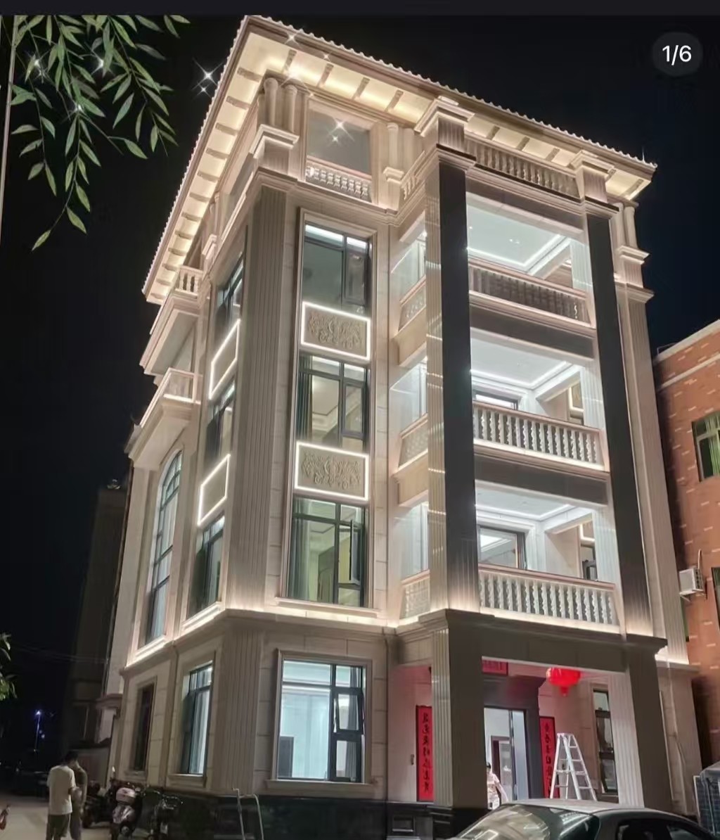 保定 芝麻白花岗岩别墅外墙夜间效果